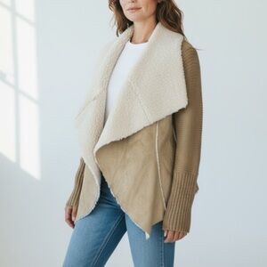 Knox Rose Tan Faux Fur Lined Sweater Cardigan Brown Western Cozy Medium